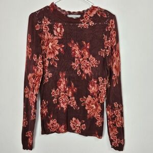 Daniel Rainn Women's Sz M Lightweight Knit Floral Sweater Long Sleeve Viscose